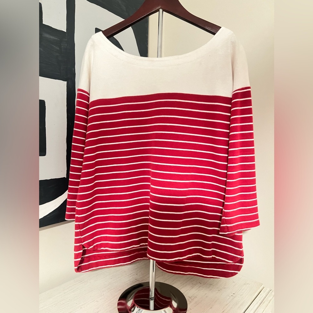 Old Navy Boat Neck 3/4 Sleeved Top Red with White Stripes Size M